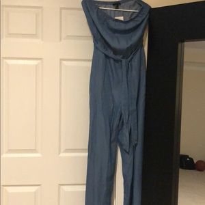 Denim halter wide leg Jumpsuit